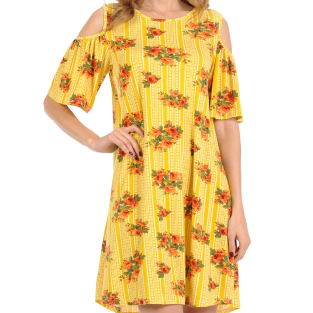 Open Shoulder Floral Midi Dress